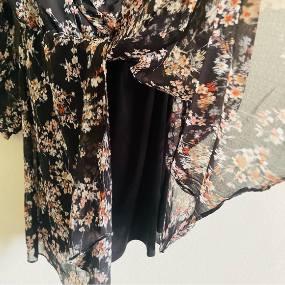 Time and Tru floral fall mini dress Medium black chiffon ruffle sleeves feminine - Picture 7 of 11